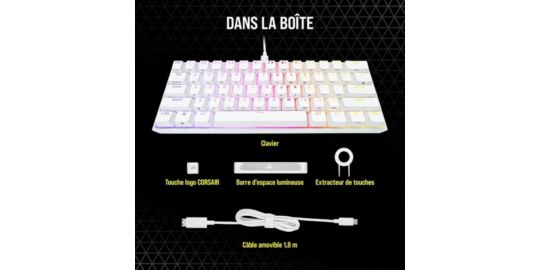 Clavier gamer CORSAIR K65 RGB MINI CHERRY MX Red Blanc