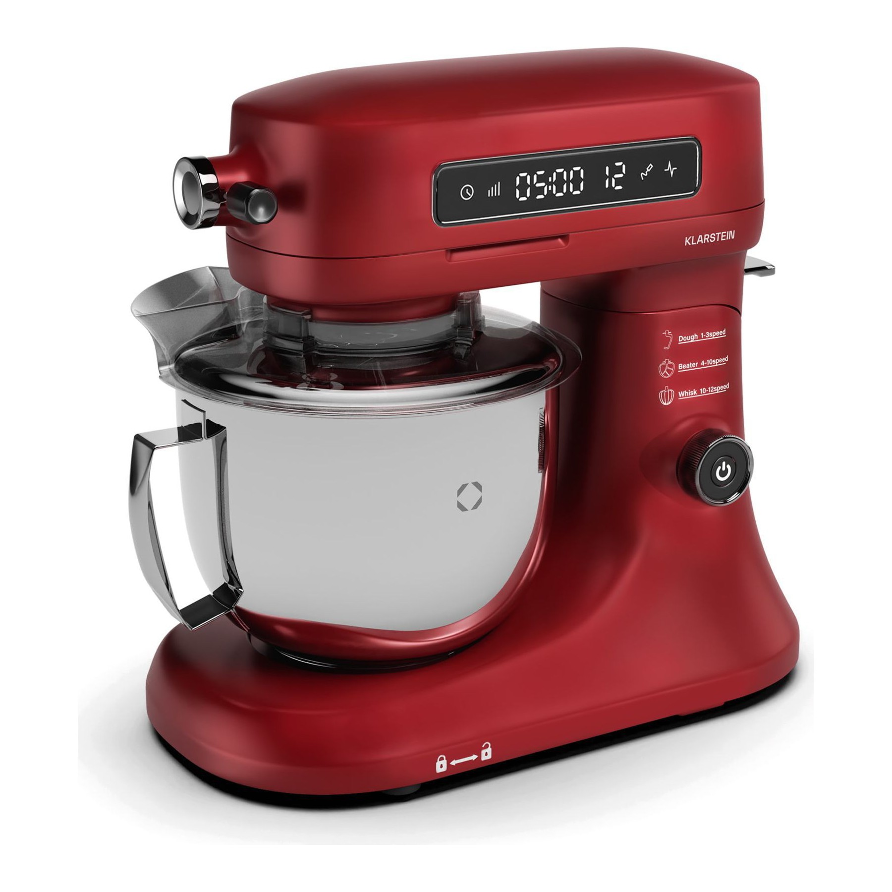 Robot pâtissier KLARSTEIN Chiara 1600W 12 vitesses Bol Inox Rouge