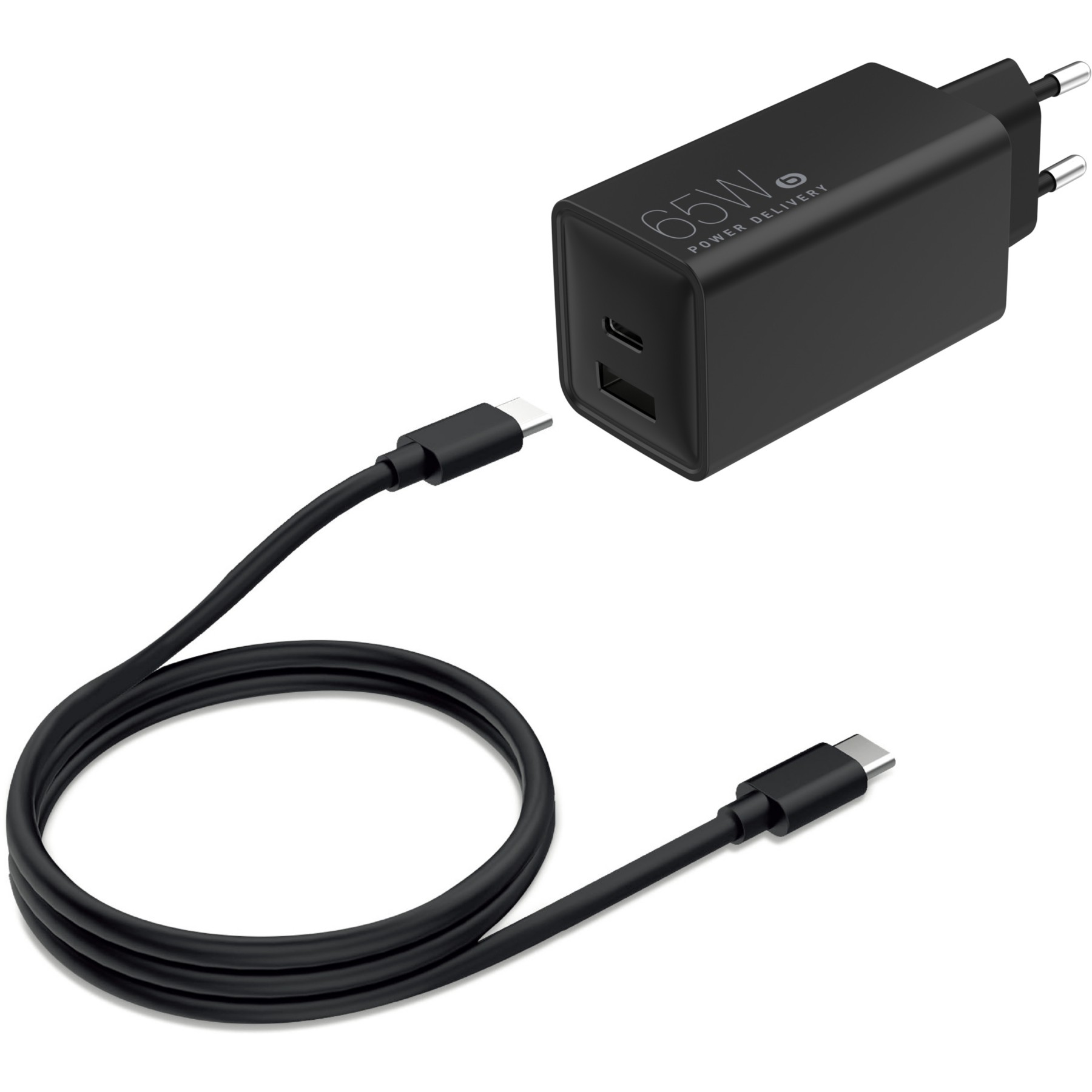 Chargeur ordinateur portable ESSENTIELB 65W USB-A + USB-C + cable USB-C 2M Noir