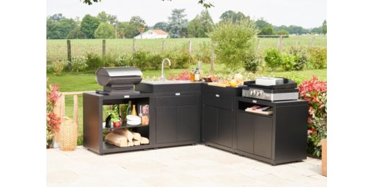 Cuisine extérieure LE MARQUIER d angle 5 elements avec credences noir