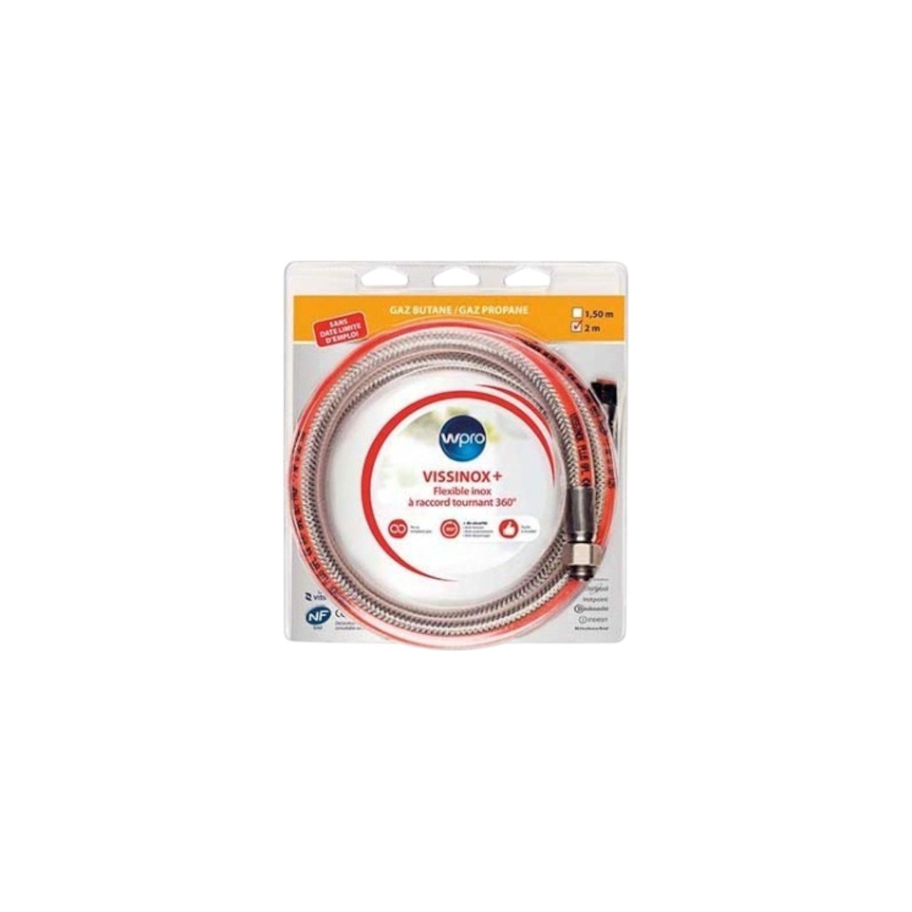 Alimentation INDESIT tuyau de gaz inox but propane 2 m