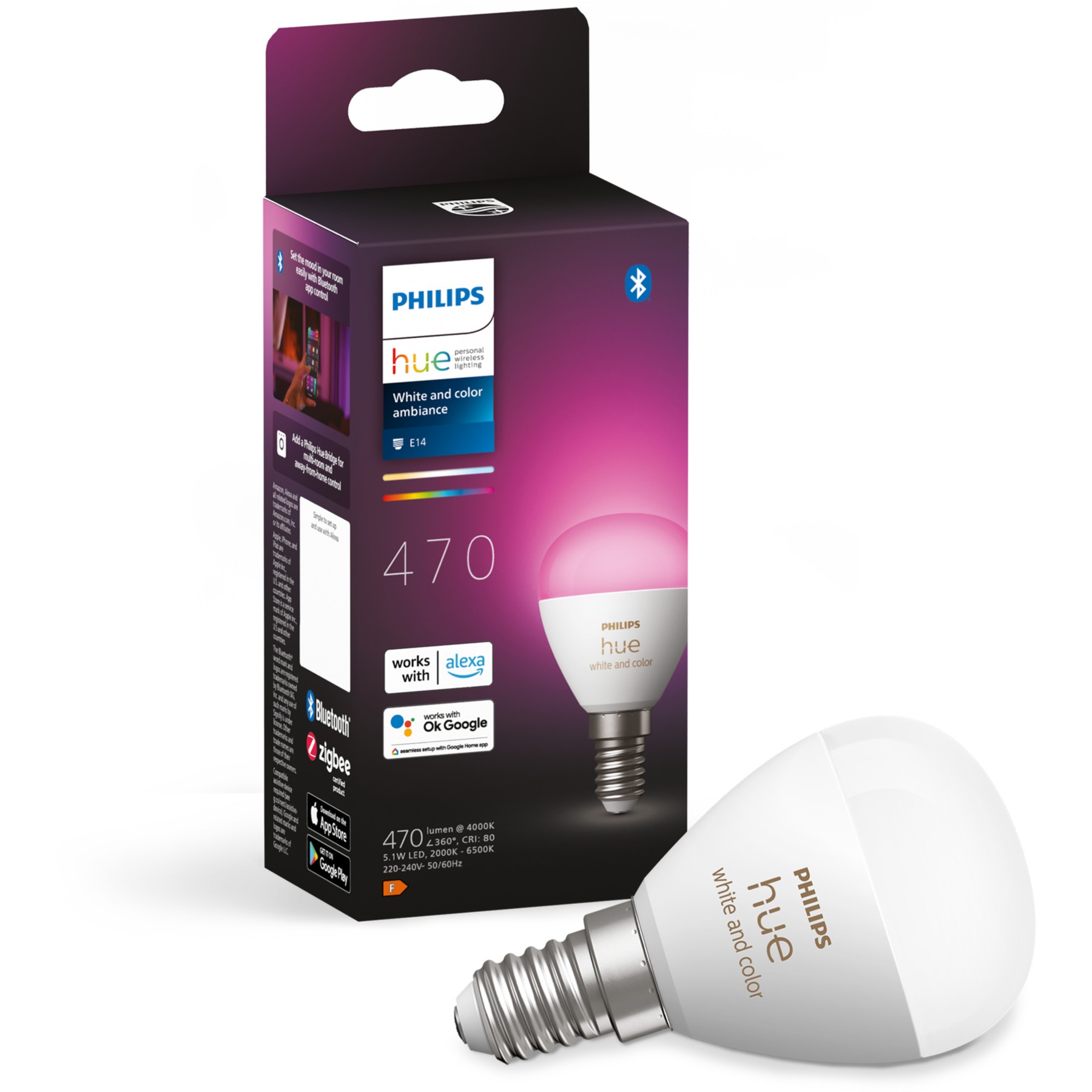 Ampoule LED connectée PHILIPS HUE W&C E14 Luster 5.1W