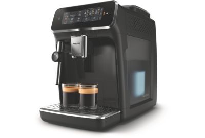 Expresso Broyeur PHILIPS EP3321/40 cafetière à grain série 3300, mousseur à lait, 5 boissons, SilentBrew, Noir laqué