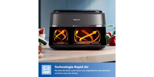 Airfryer PHILIPS NA352/00 Friteuse sans huile double panier Noir/Doré, Série 3000 9L (3+6L)