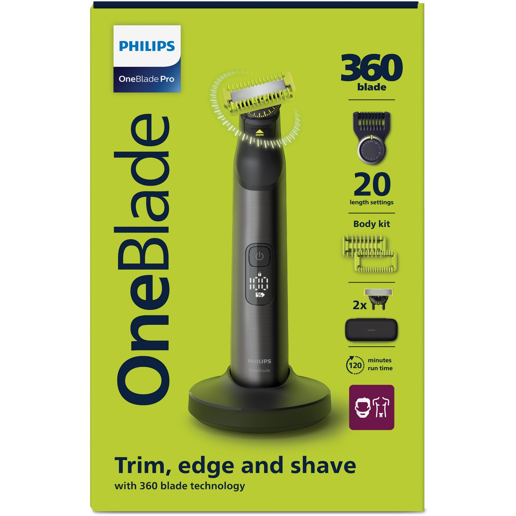 Tondeuse multi usages PHILIPS OneBlade QP6652/61, molette réglable, 20 hauteurs de coupe, précision 0,4 mm, autonomie 120 mn