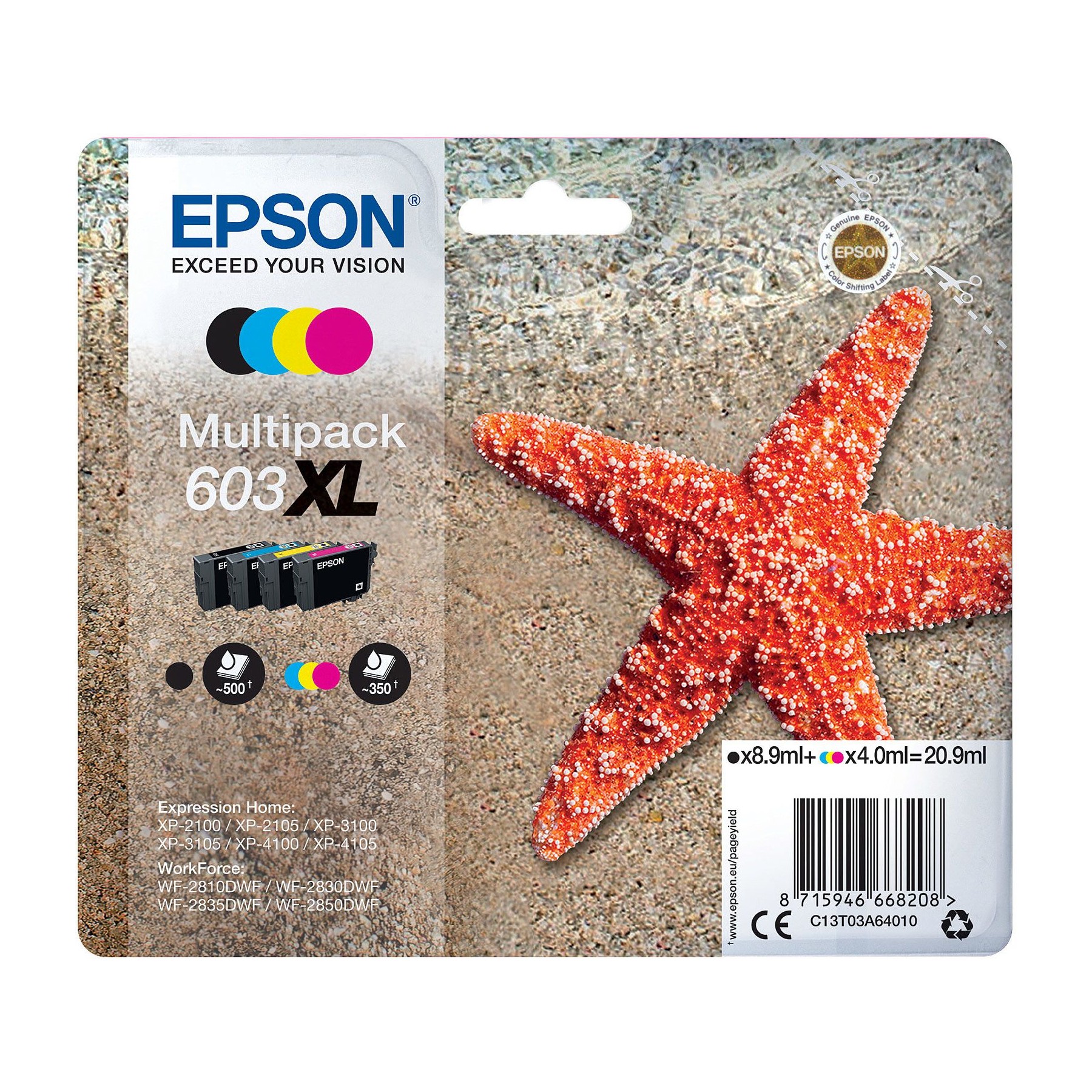 Cartouche d'encre EPSON Pack Multipack 4 Originales 603XL (Noir + 3 Couleurs) - C13T03A64010