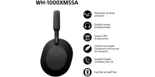 Casque SONY WH-1000XM5SA Noir Etui souple