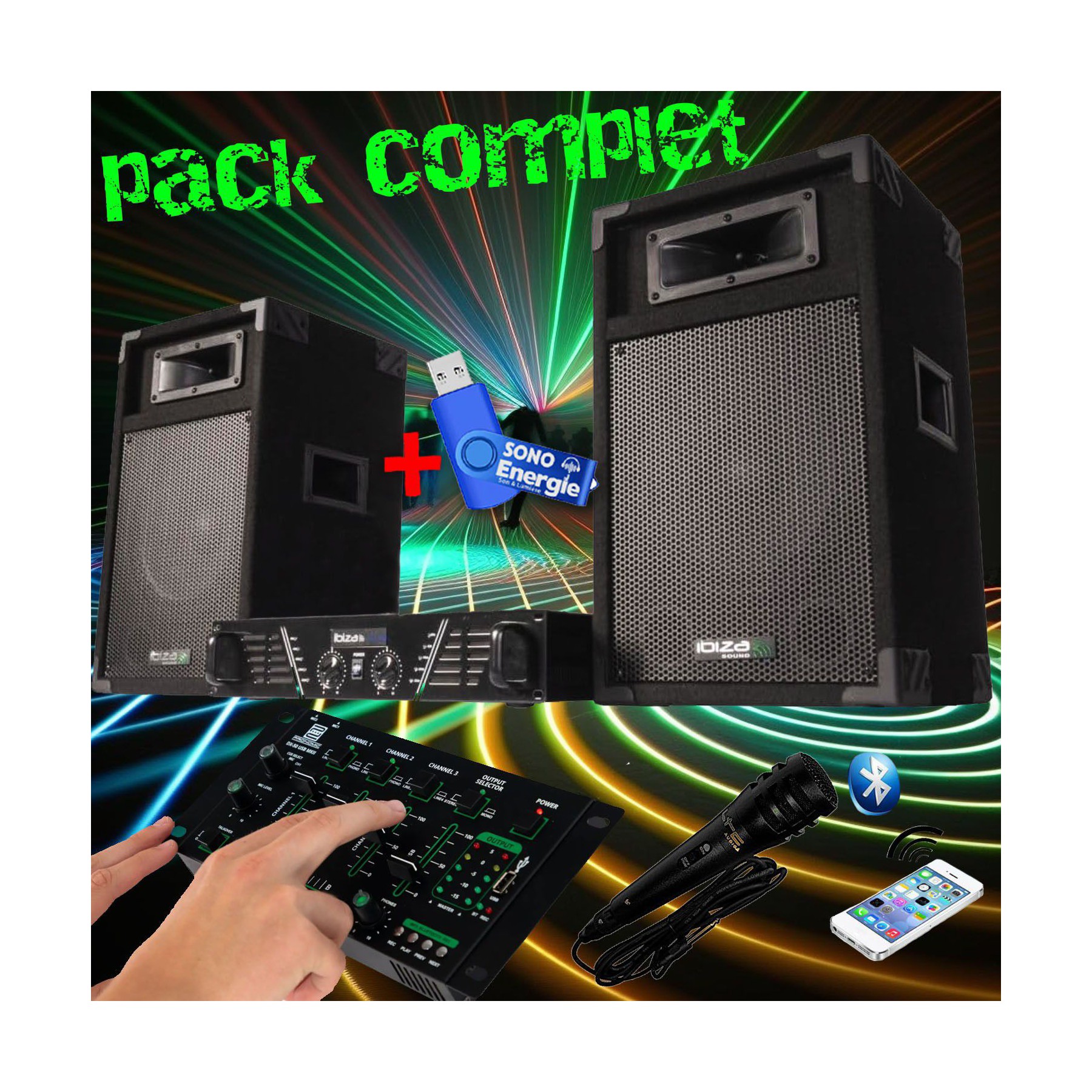 Pack sono IBIZA Pack sono 480W+table de mix BT+2 HP+clé