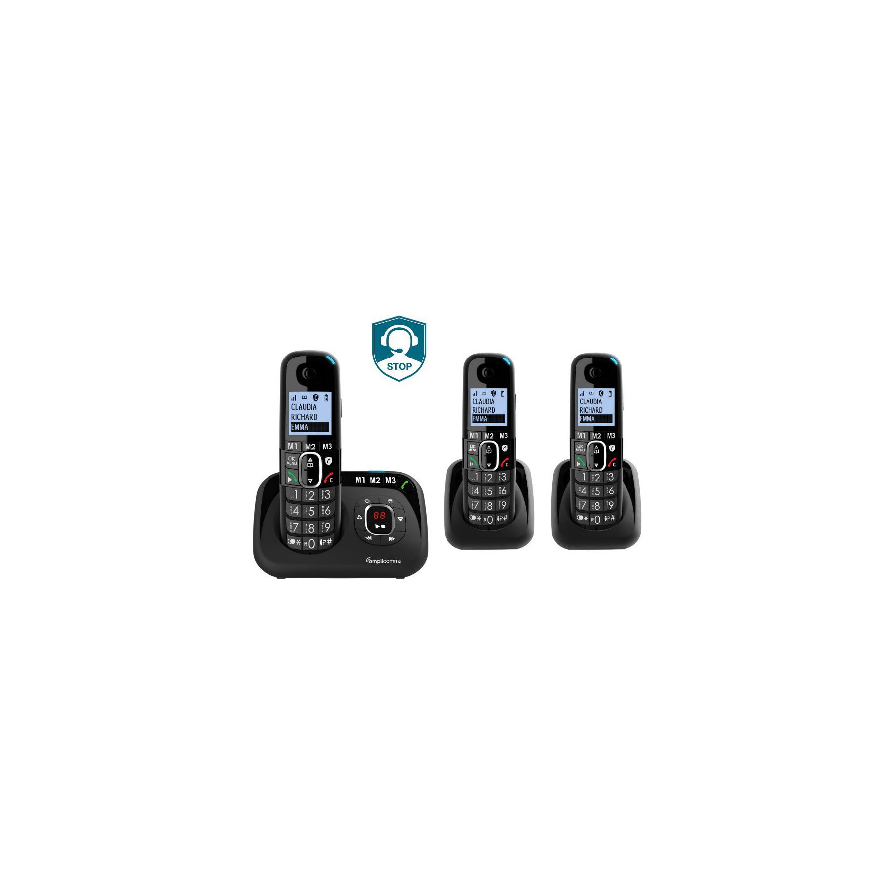 Téléphone sans fil AMPLICOMMS Amplicomms - Trio téléphone fixe senior
