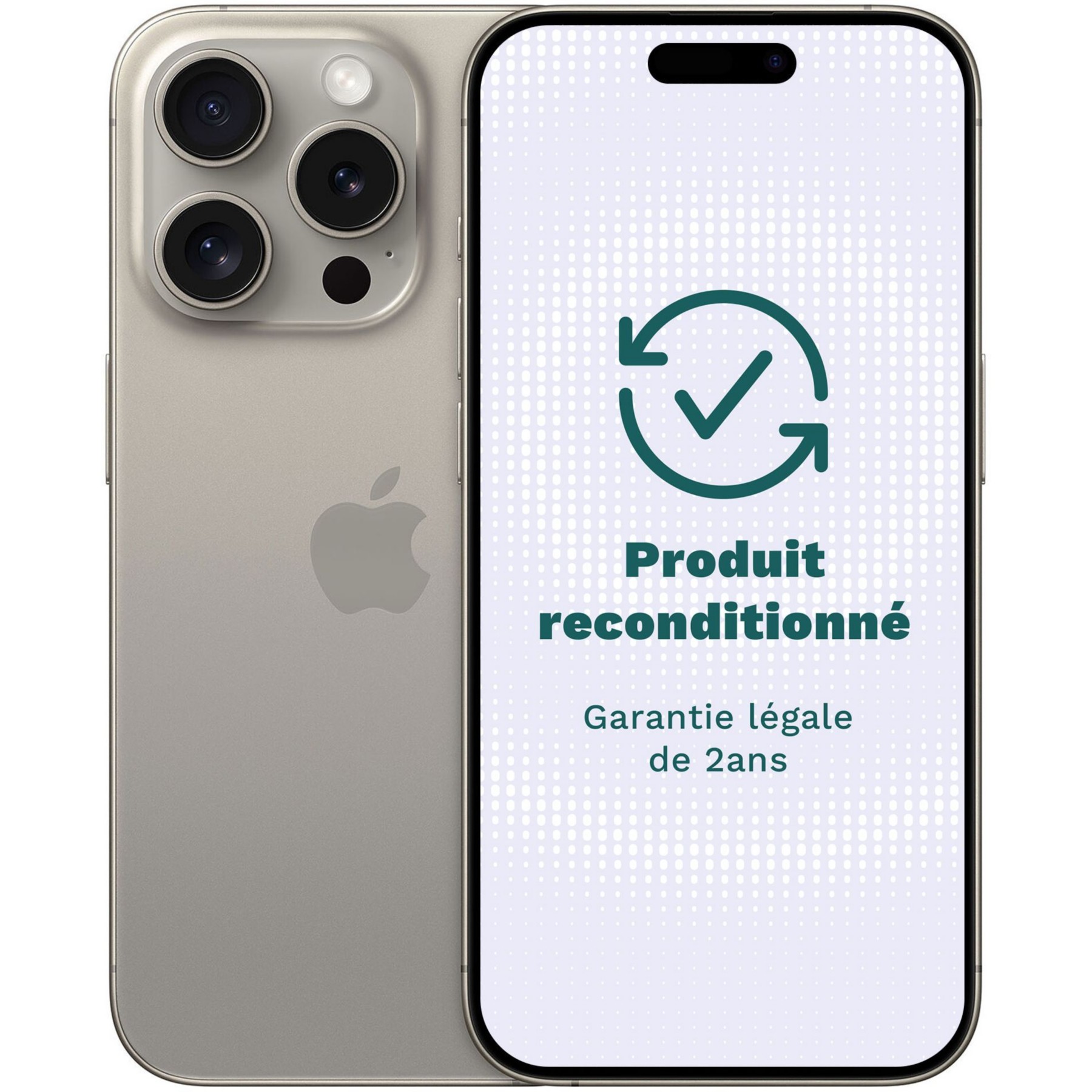 Smartphone APPLE iPhone 15 Pro Titane Naturel 256Go Excellent État avec Batterie Neuve - Reconditionné