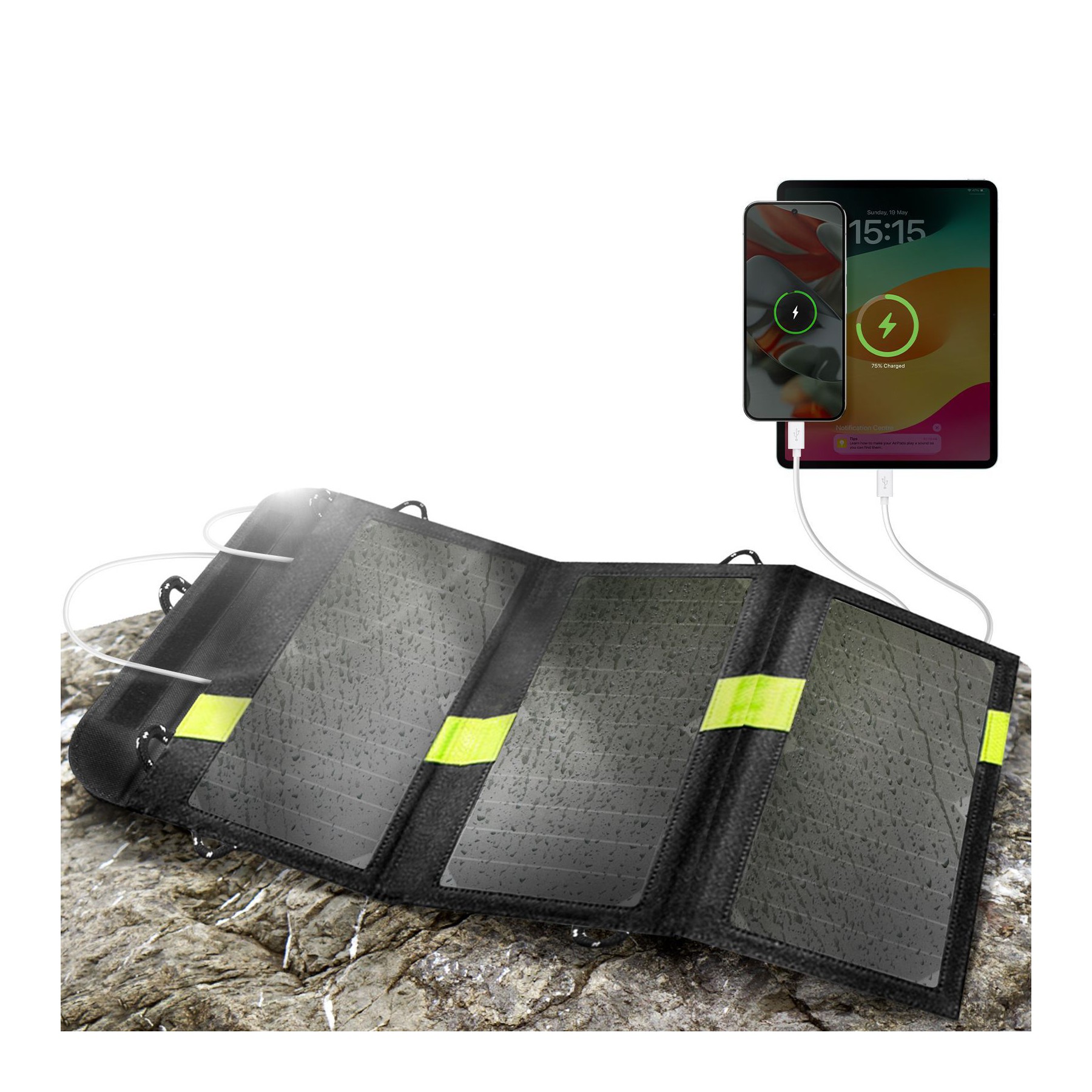 Batterie externe AVIZAR Chargeur Solaire Portable USB 20W Noir
