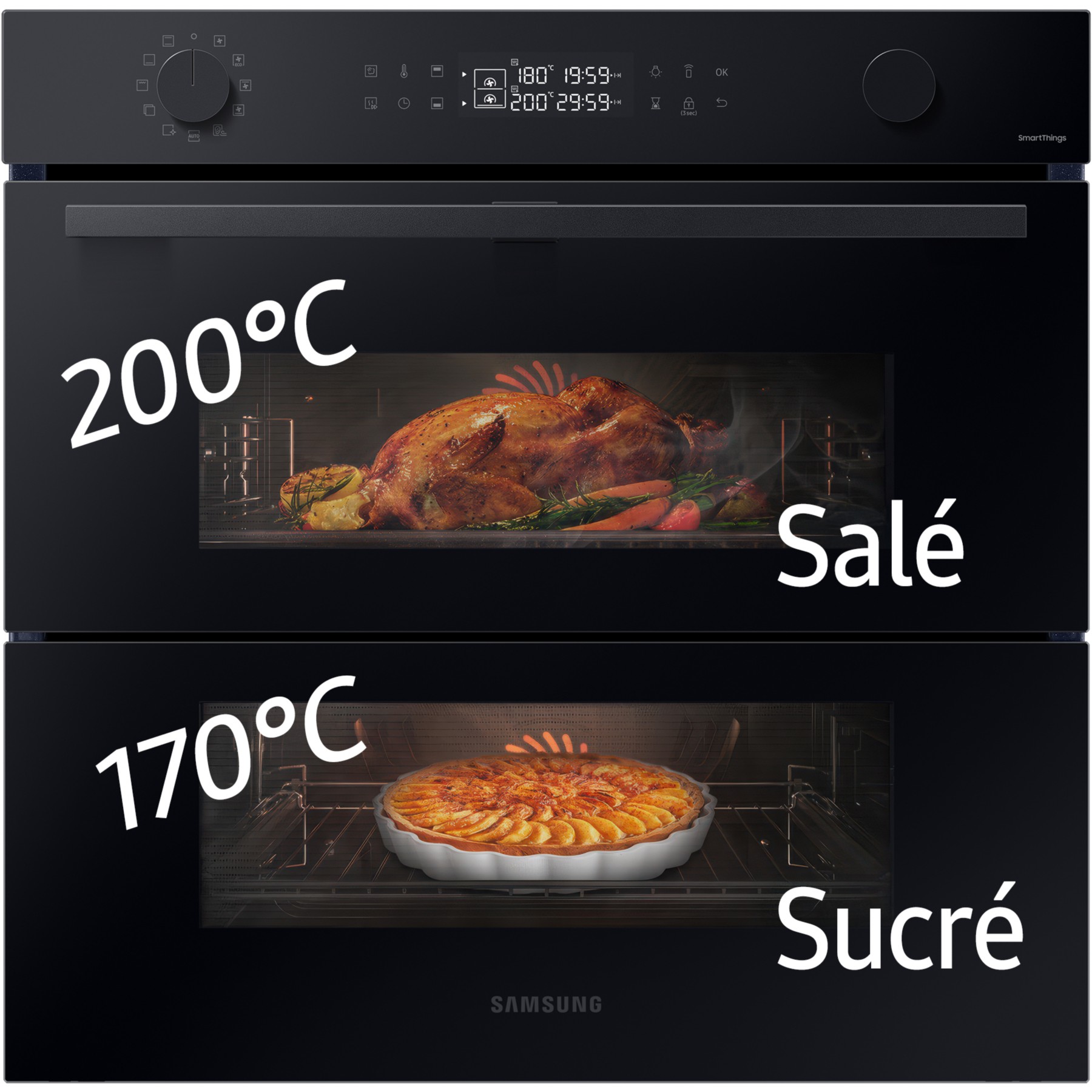 Four encastrable SAMSUNG NV7B45502AK - Pyrolyse - Chaleur tournante pulsée - Double cavité - Porte froide