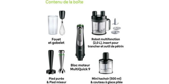 Mixeur BRAUN MQ9187XLI MultiQuick 9 noir et gris 8 accessoires