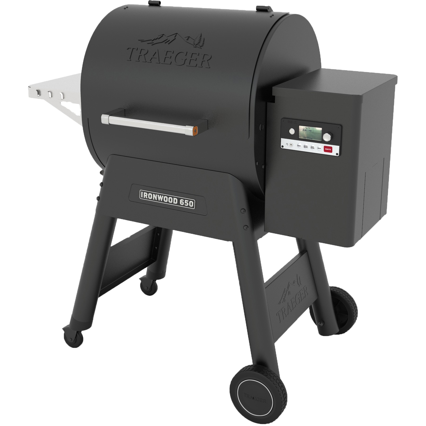 Barbecue pellet TRAEGER Ironwood 650 noir sur chariot, grille haute 56x26.5 cm, grille basse 56x48 cm
