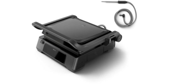 Grille-viande PHILIPS HD6307/70 Grill Série 7000 noir, sonde cuisson, plaques amovibles 29x26 cm, 2200 W