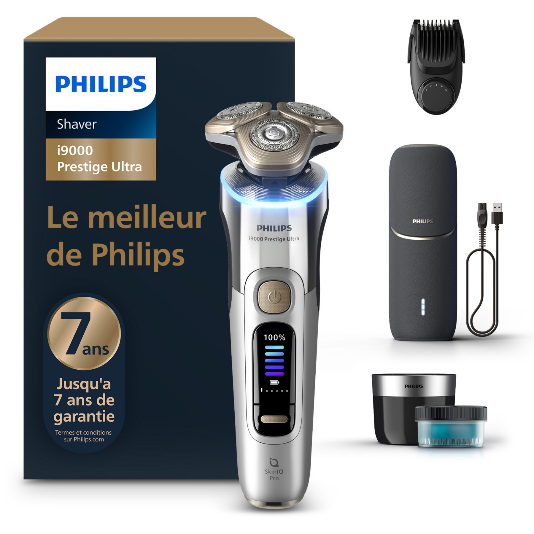 Rasoir électrique PHILIPS XP9404/46 Serie i9000 prestige ultra 100 % étanche avec Skin IQ et boitier de recharge UV