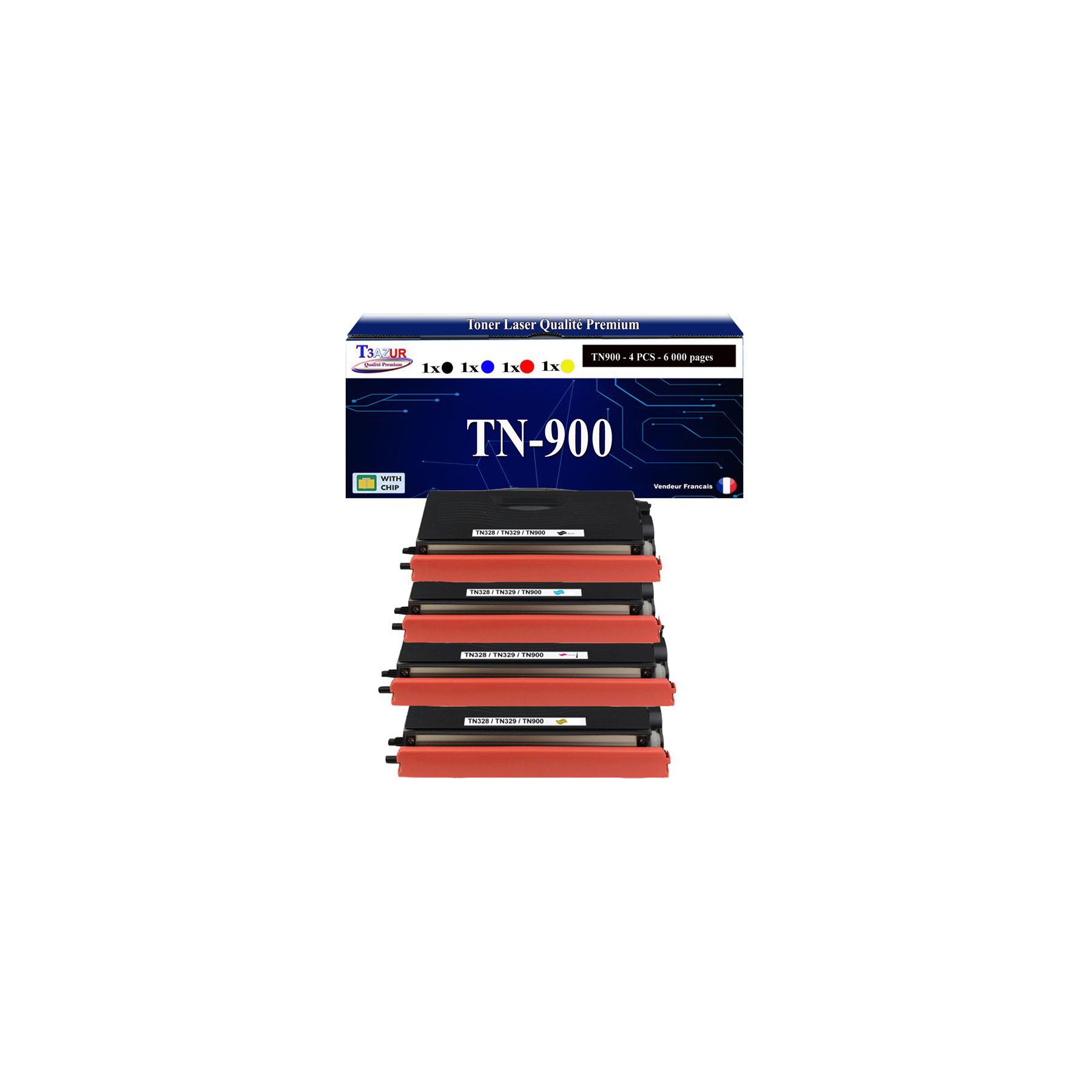 Toner T3AZUR Pour Brother TN900, TN-900 (x4)