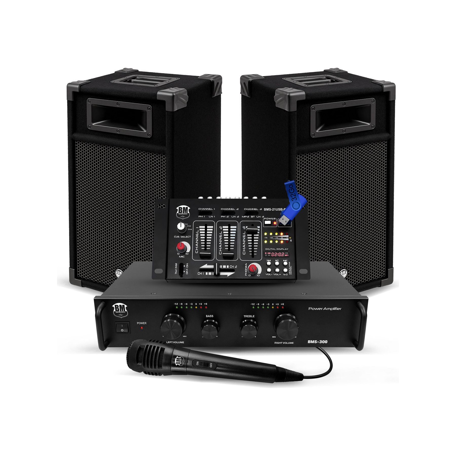 Pack sono BM SONIC Kit Sono 300W Bluetooth USB Micro 32Go