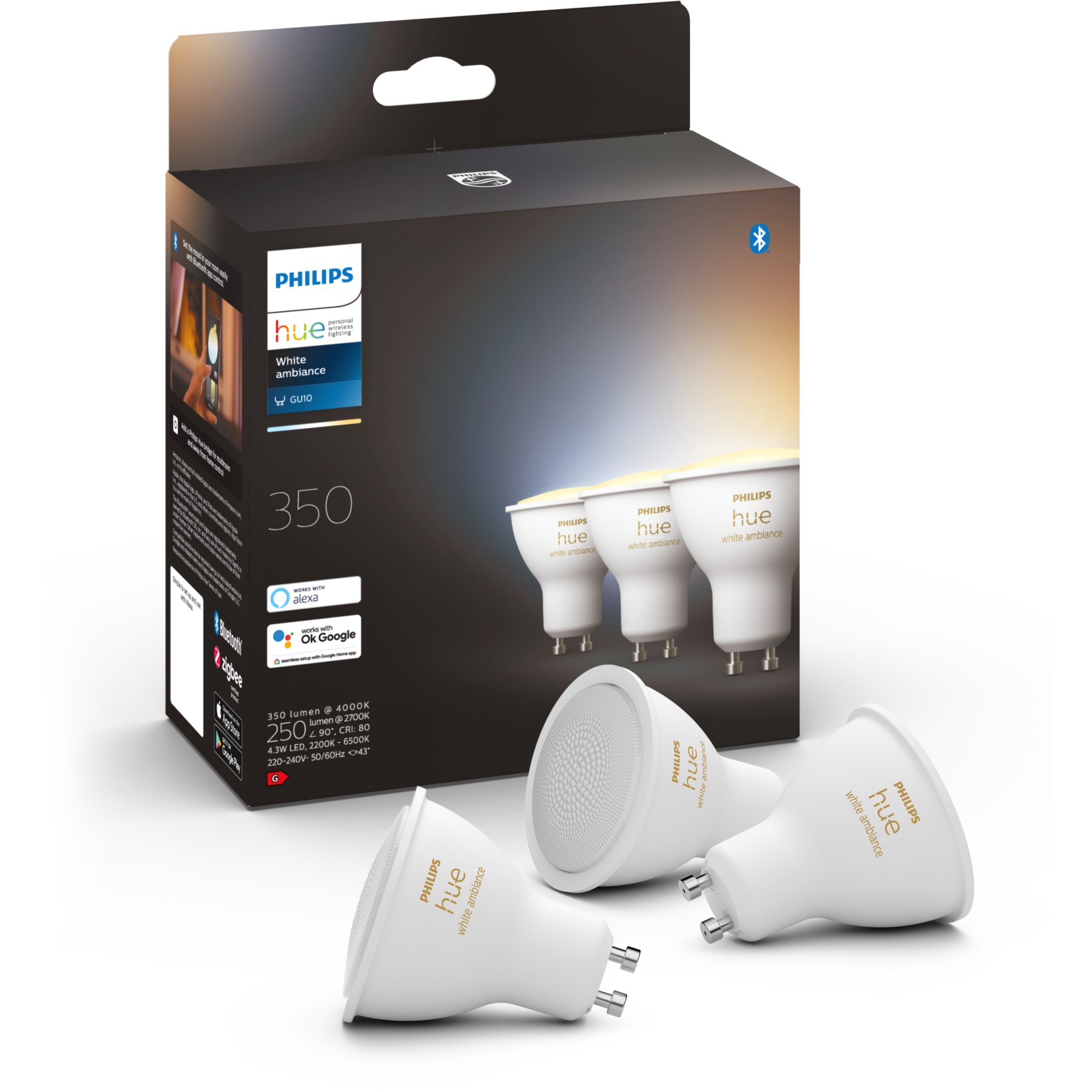 Pack PHILIPS HUE White Ambiance GU10 x3