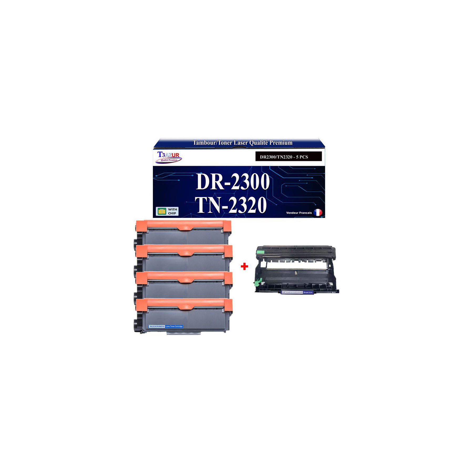 Pack Toner + Tambour T3AZUR Pour Brother HL-L2300 HL-L2340 (4To+1Ta)