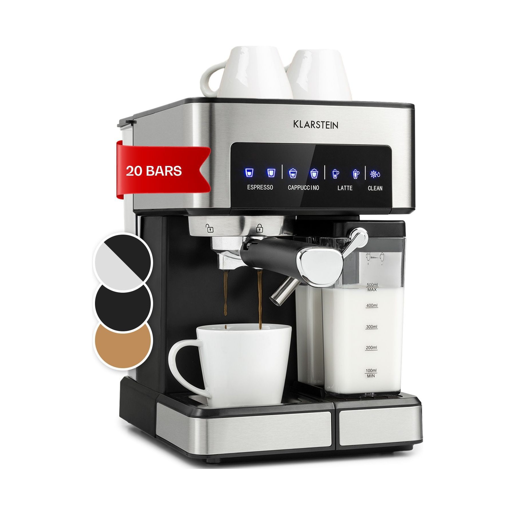 Machine à expresso KLARSTEIN Arabica Comfort 1350W 20 Bar 1,8l Inox