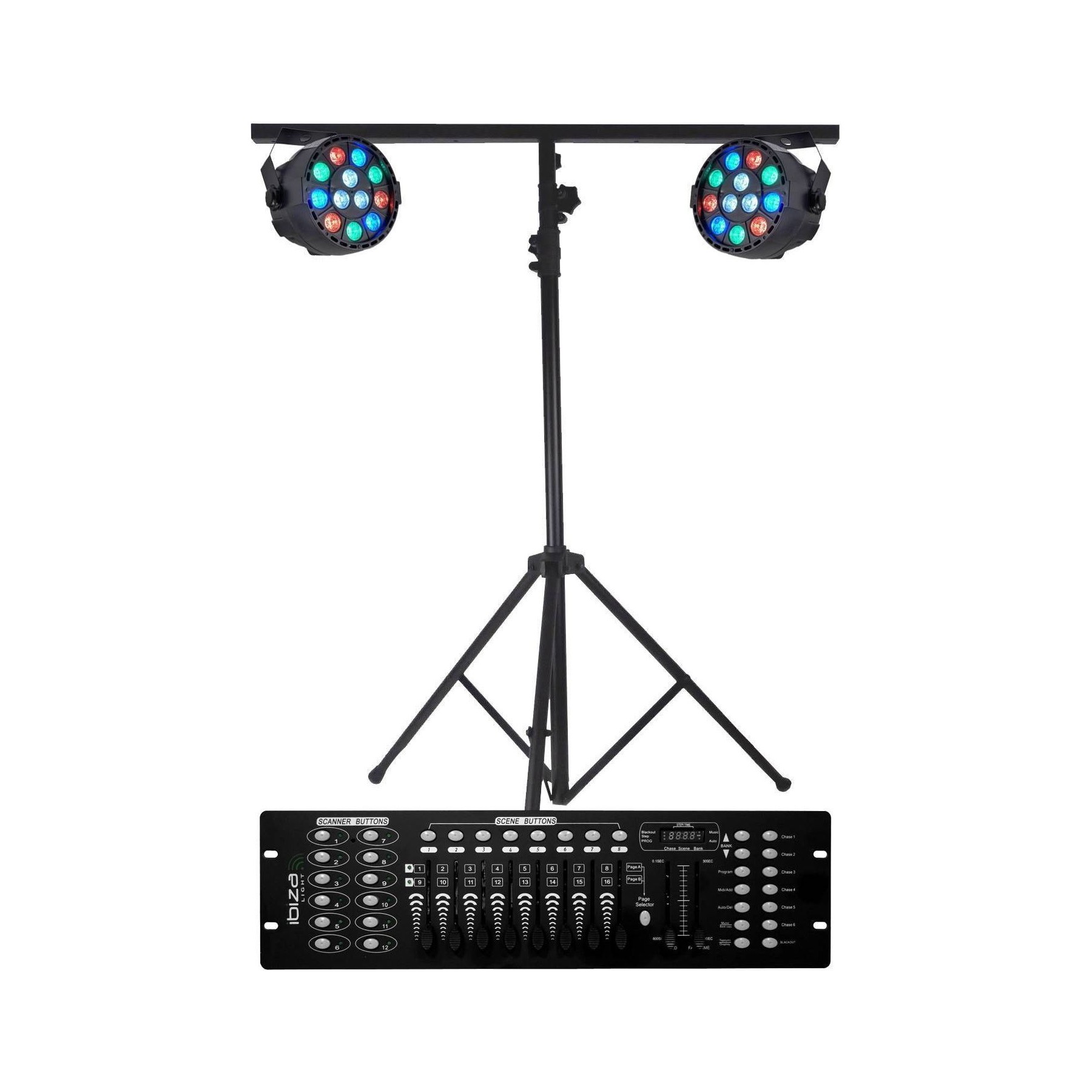 Jeu de lumières IBIZA LED Pack Light 2 PAR MINI RGBW Contrôleu