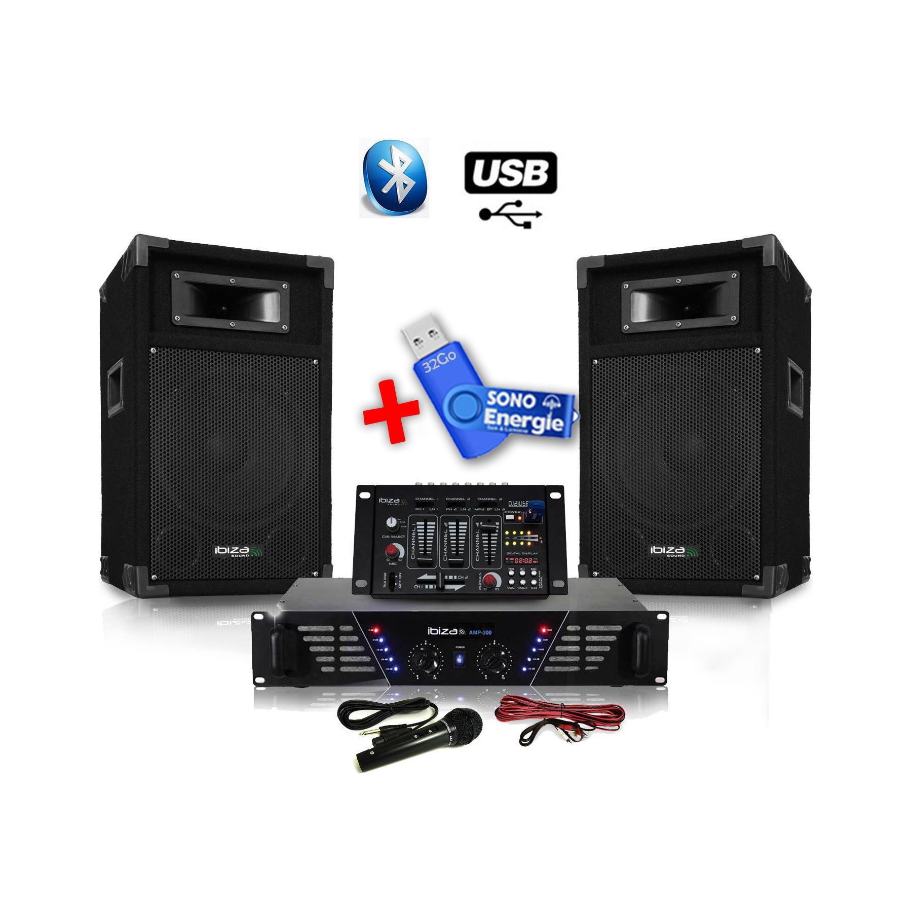 Pack sono IBIZA Pack sono 480W + table de mixage + 2  HP