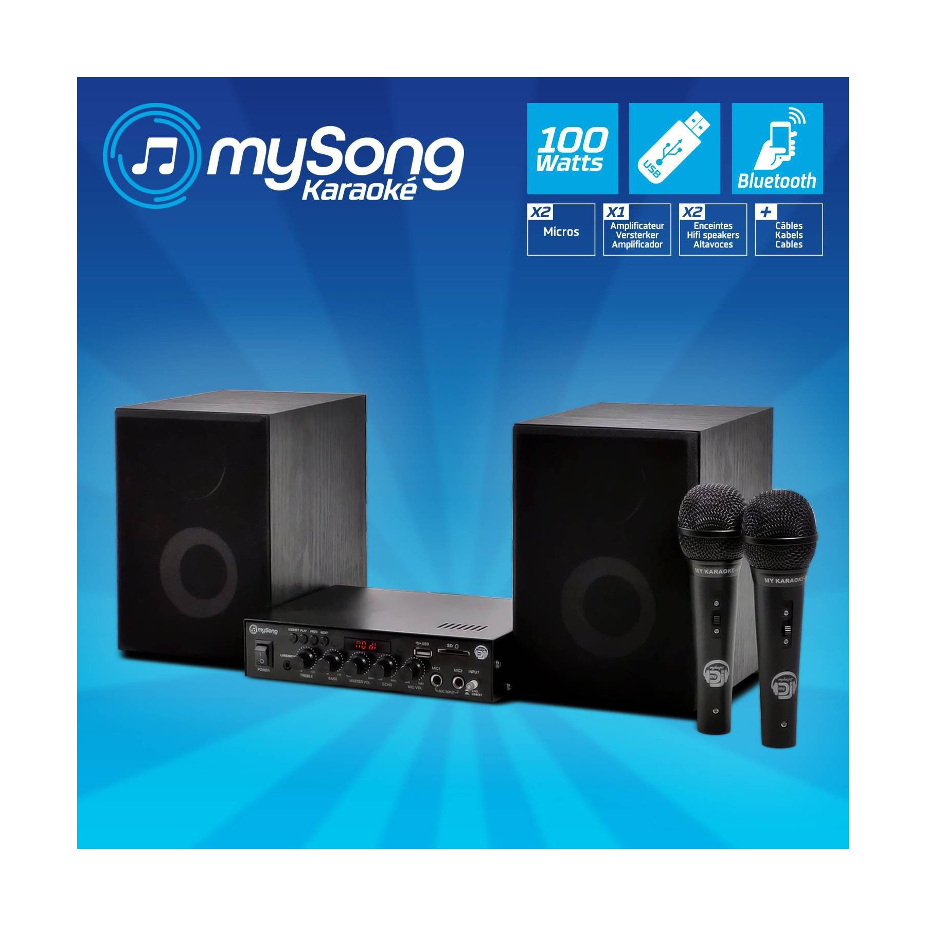 Karaoké MYDEEJAY KARAOKE enceintes HIFI+1ampli 2x50W+2mic