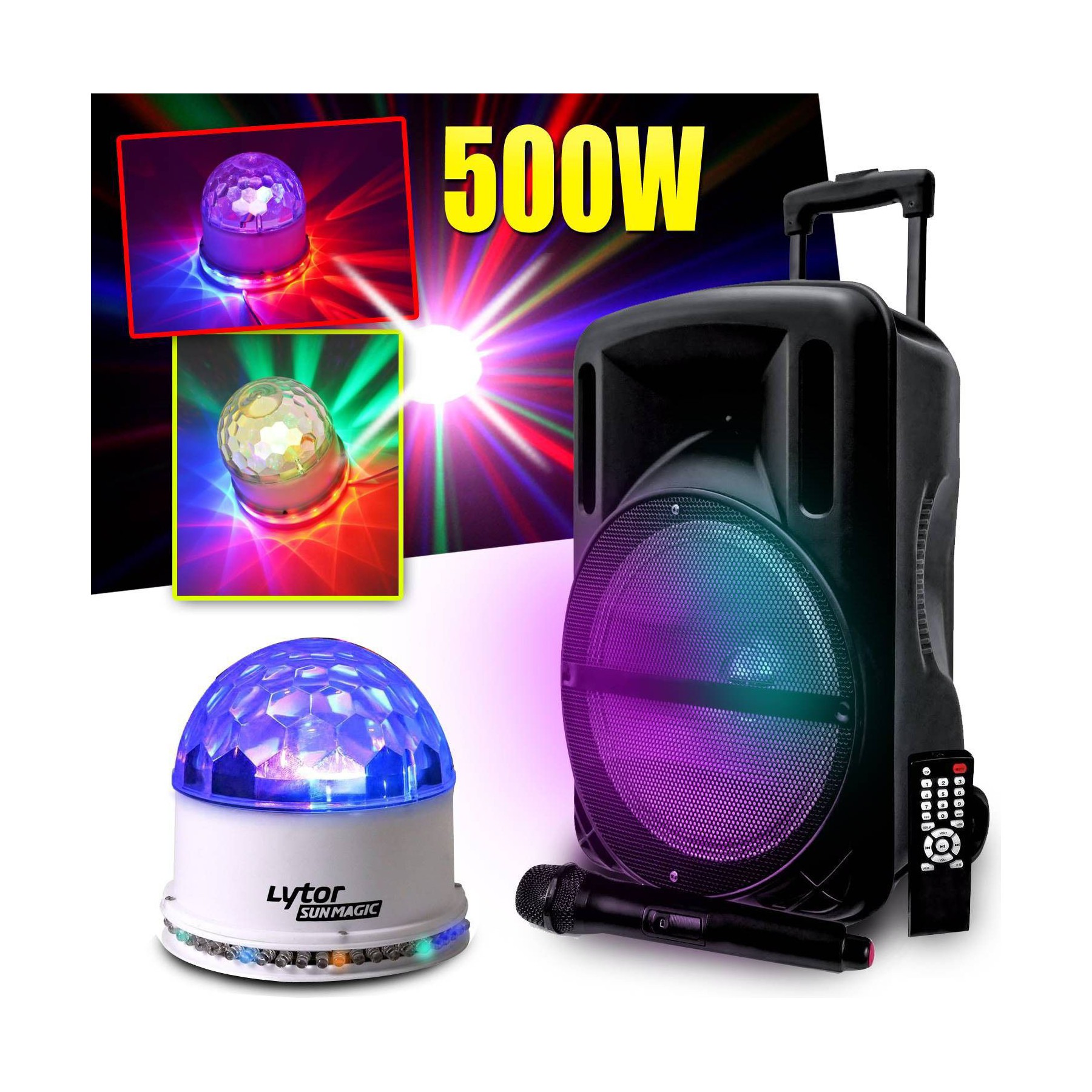 Jeu de lumières MYDEEJAY PACK FIESTA Enceinte MyDj DJOON 500W à L