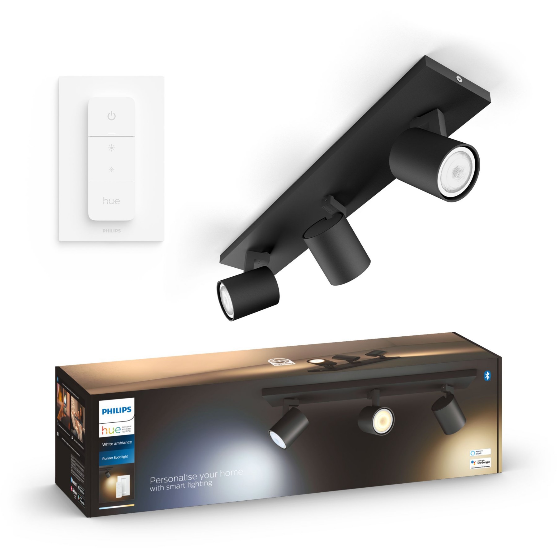 Luminaire PHILIPS HUE White Ambiance RUNNER x3 Noir+tlc