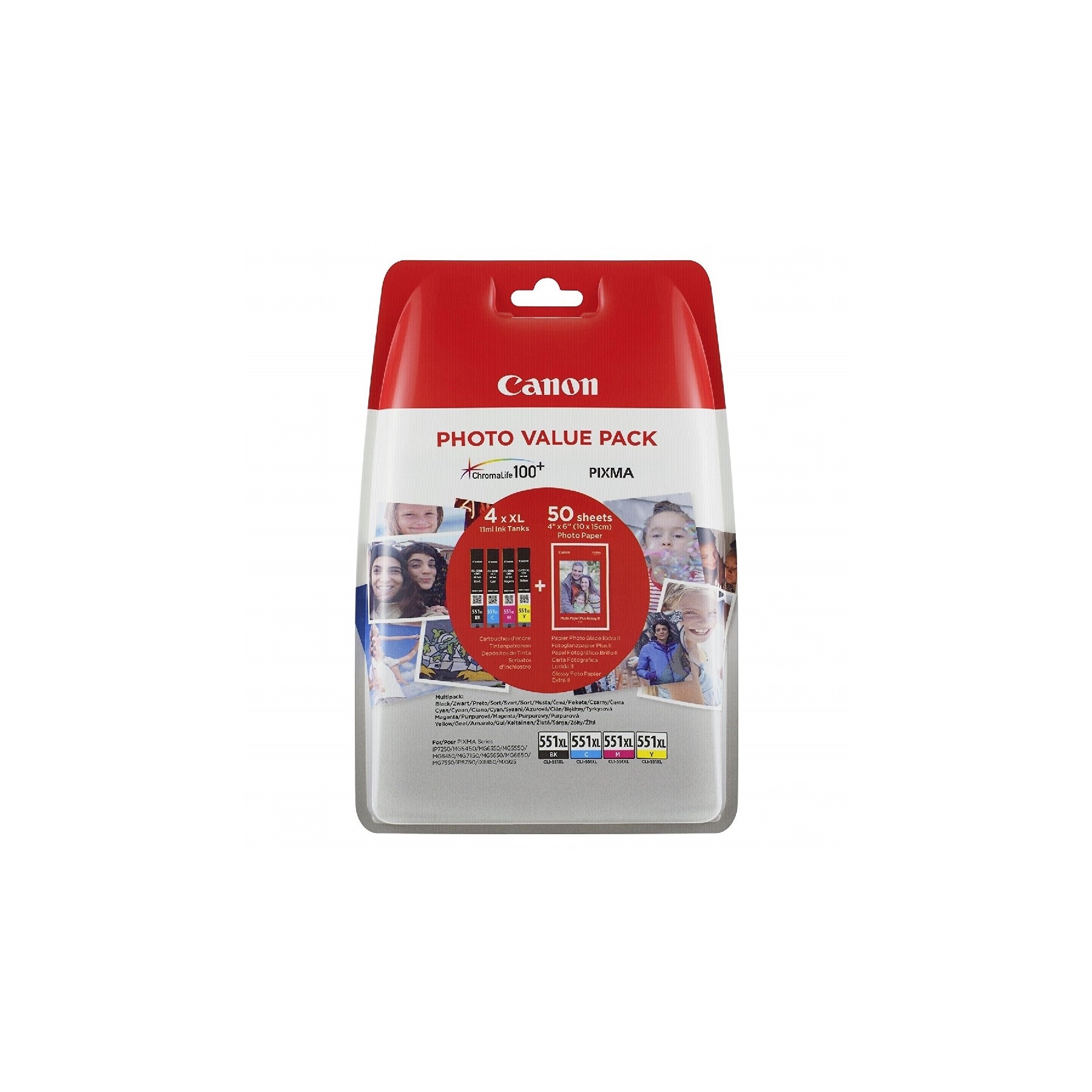 Cartouche d'encre CANON CLI551 XL N/C/M/J+papier photo