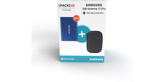Disque SSD externe SAMSUNG Pack T7 2To bleu + Etui