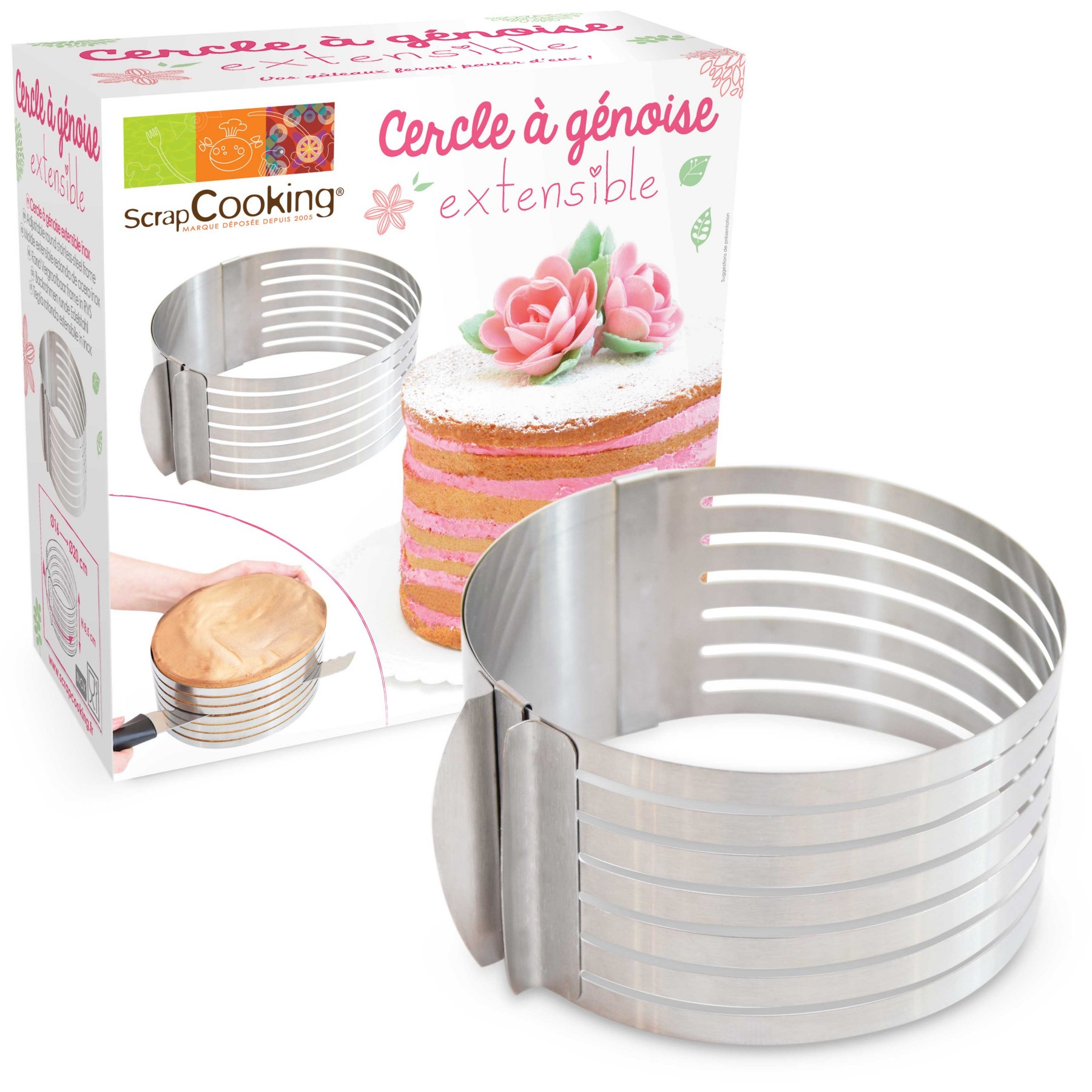 Cercle pâtisserie SCRAPCOOKING a genoise extensible inox 16 a 20 cm