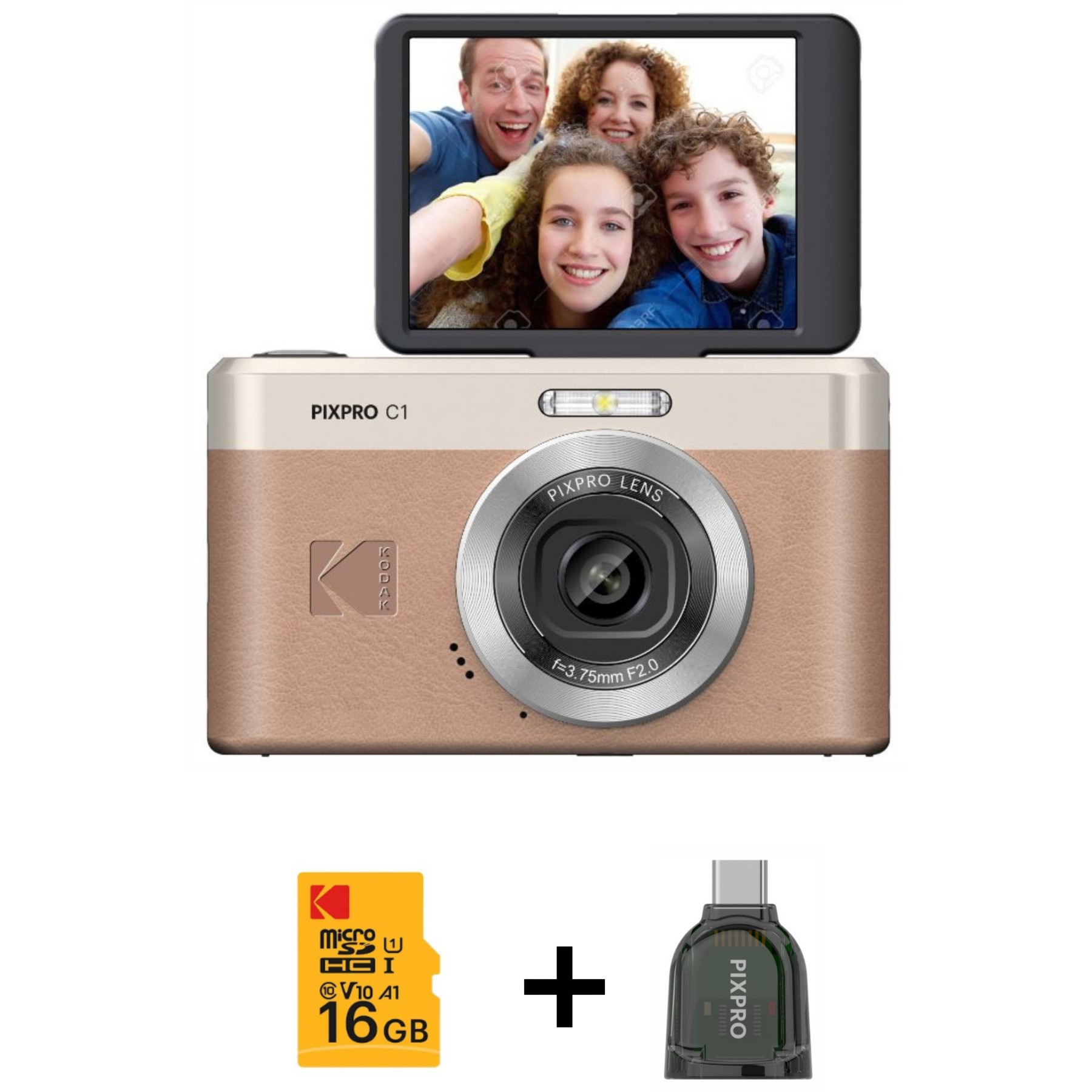 Appareil photo Compact KODAK Pixpro C1 Maron + Micro SD 16Go