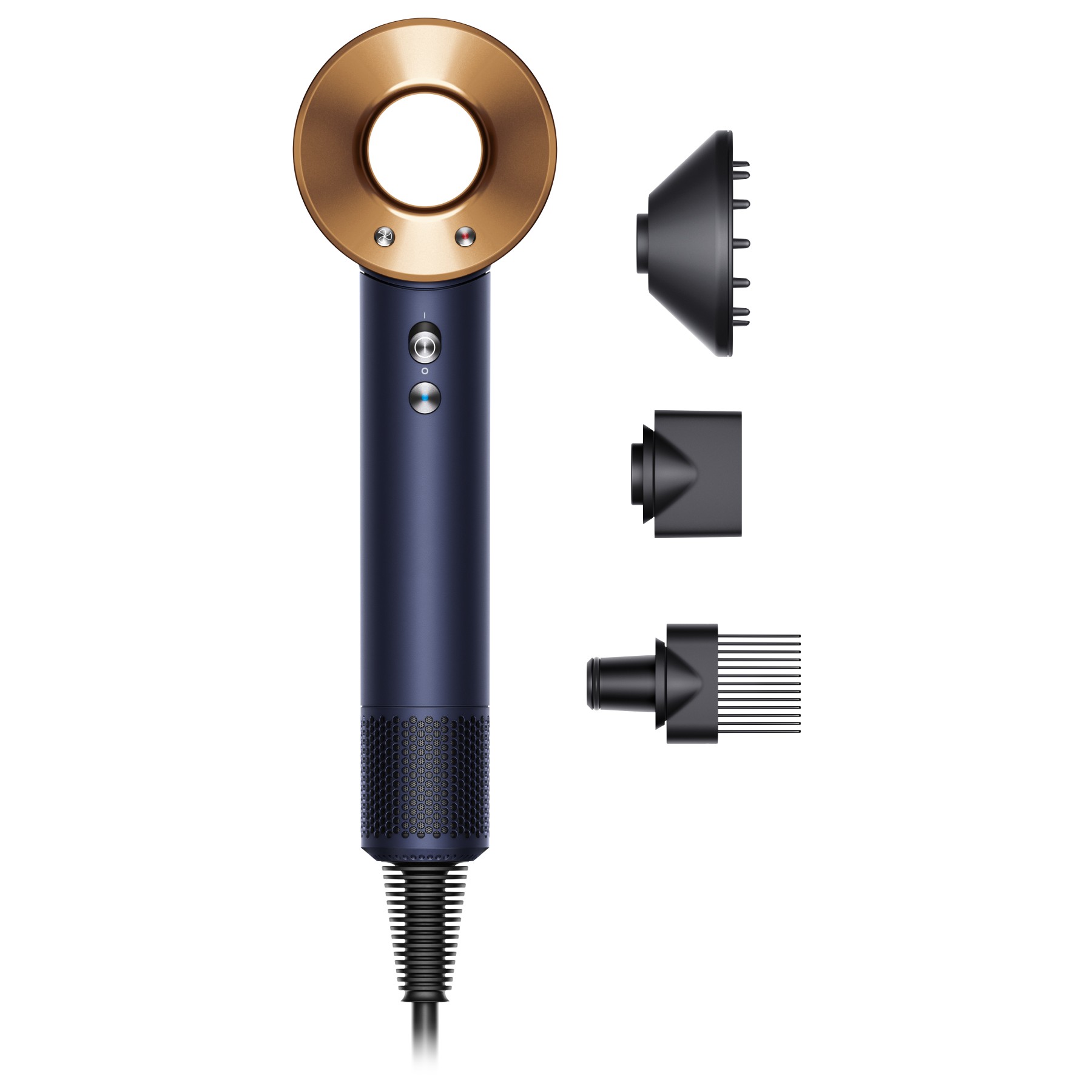 Sèche cheveux DYSON Supersonic cheveux bouclés à frisés Bleu de Prusse cuivré