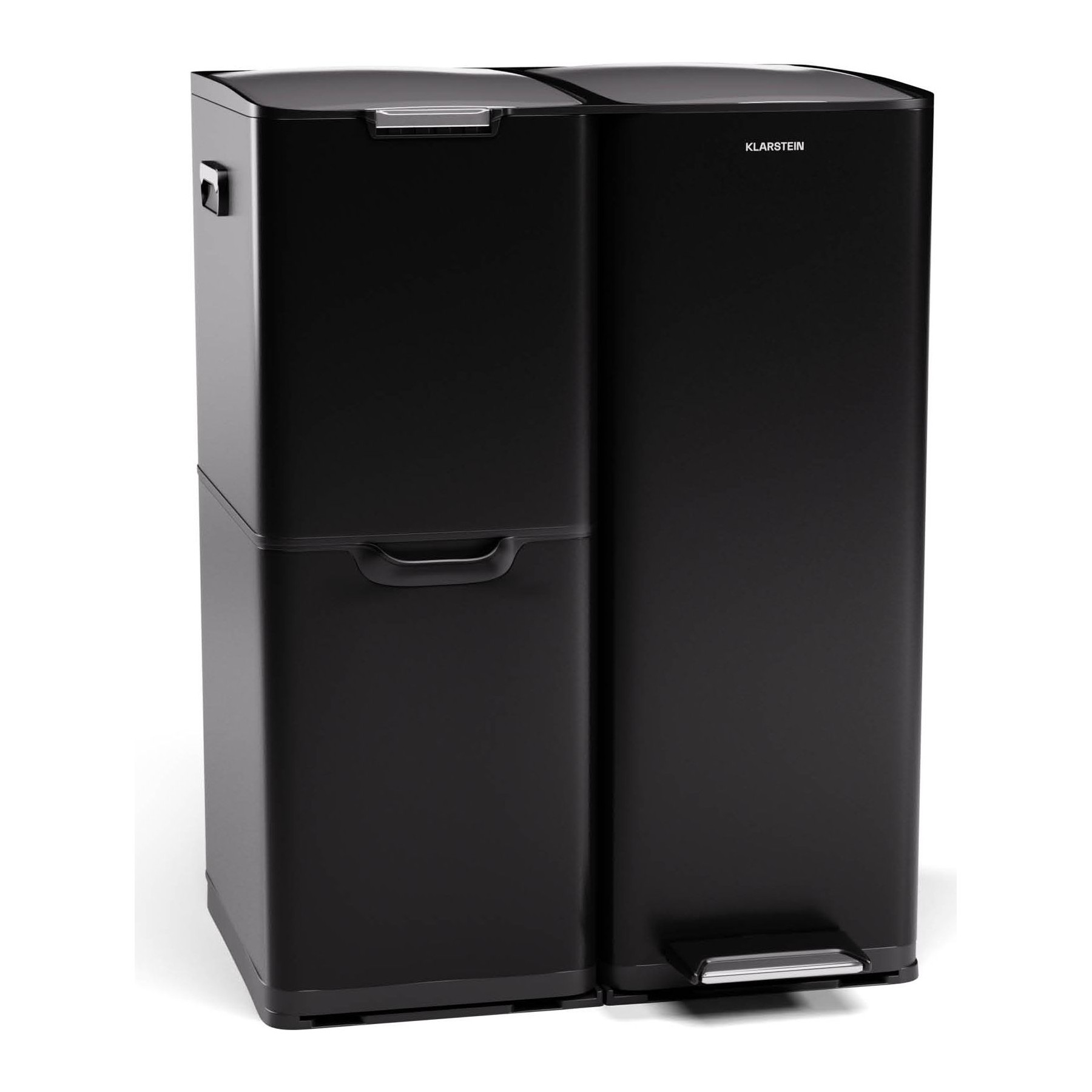 Poubelle de cuisine tri sélectif KLARSTEIN Tiyo 3en1 Seau amovible 60L 3 bacs Noir