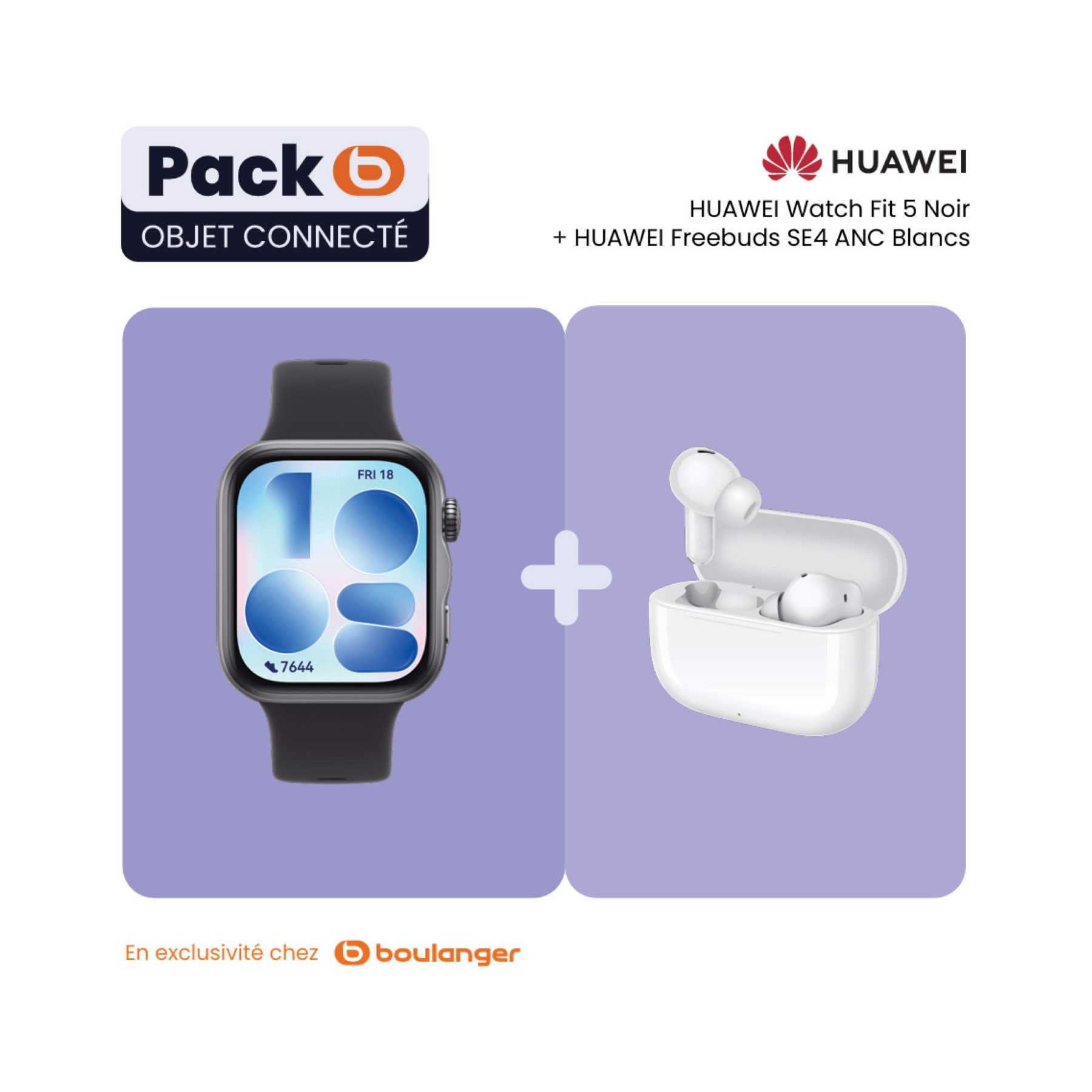 Montre connectée HUAWEI Pack Watch FIT 5 noir+Freebuds SE 4