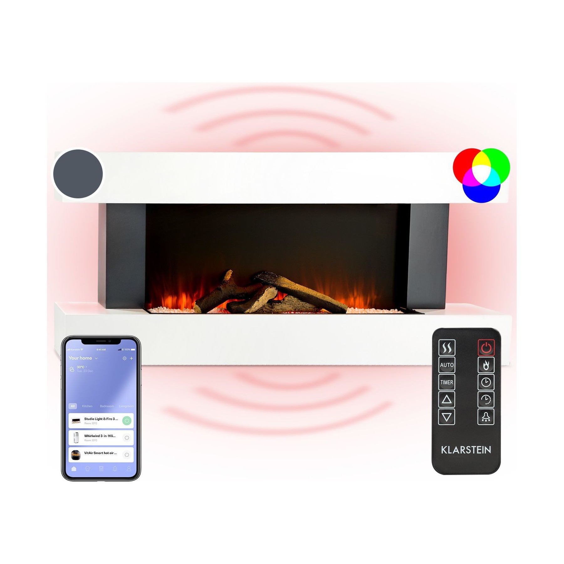 Chauffage électrique KLARSTEIN Studio Light&Fire 1000/2000 W WiFi Blanc