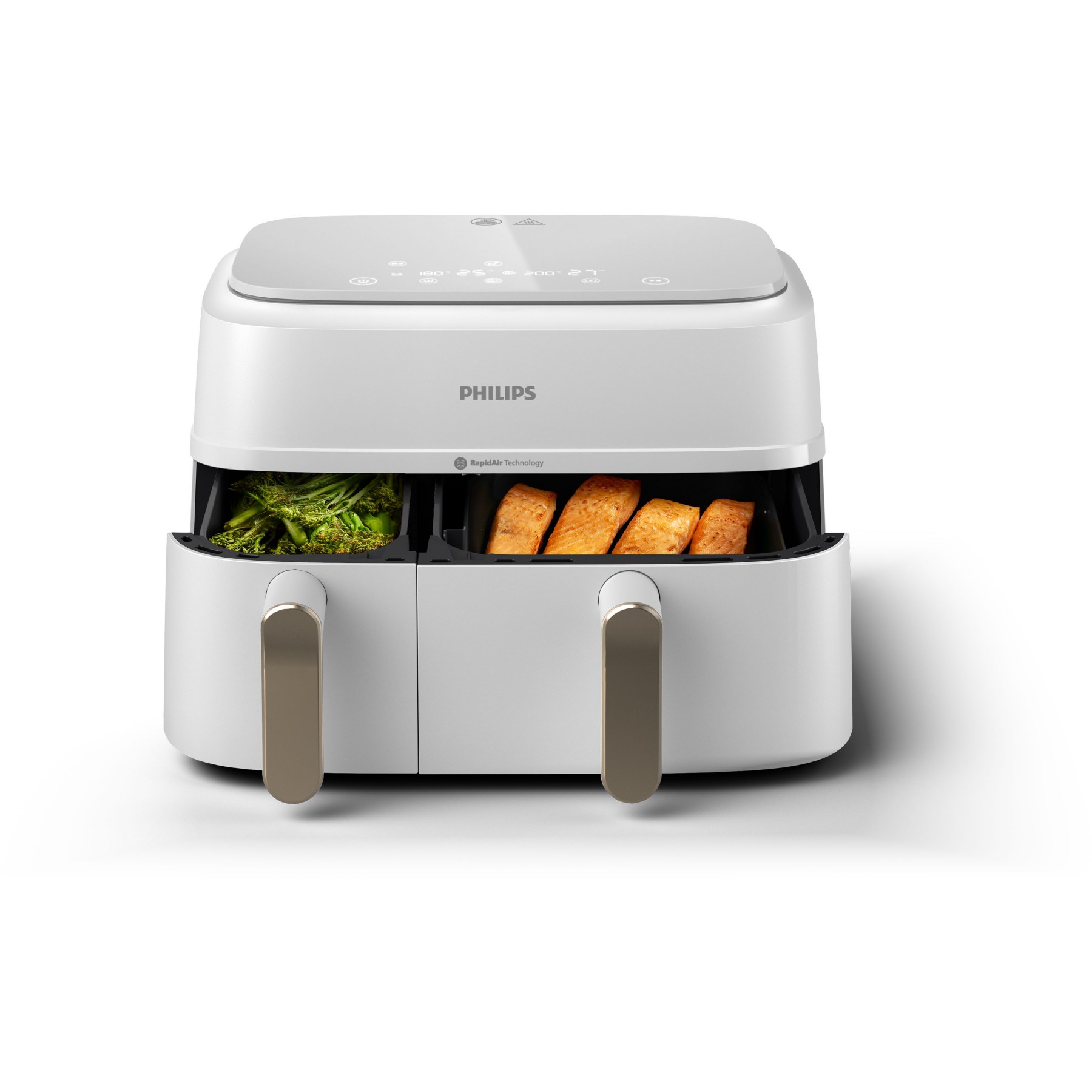 Airfryer PHILIPS NA353/10 friteuse sans huile double panier Blanc/Doré, Série 3000 9L (3+6L)
