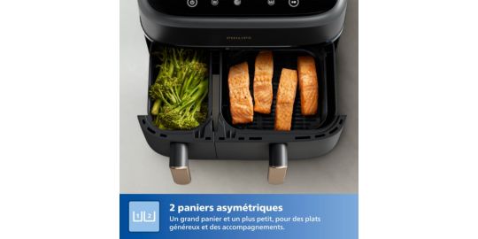 Friteuse sans huile PHILIPS NA352/04 Friteuse sans huile double panier Noir/Doré, Série 3000 9L (3+6L) avec accessoire