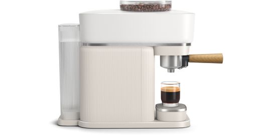 Machine à expresso PHILIPS Baristina BAR302/20 cafetière à grain Blanche + Porte-filtre Bois de Hêtre
