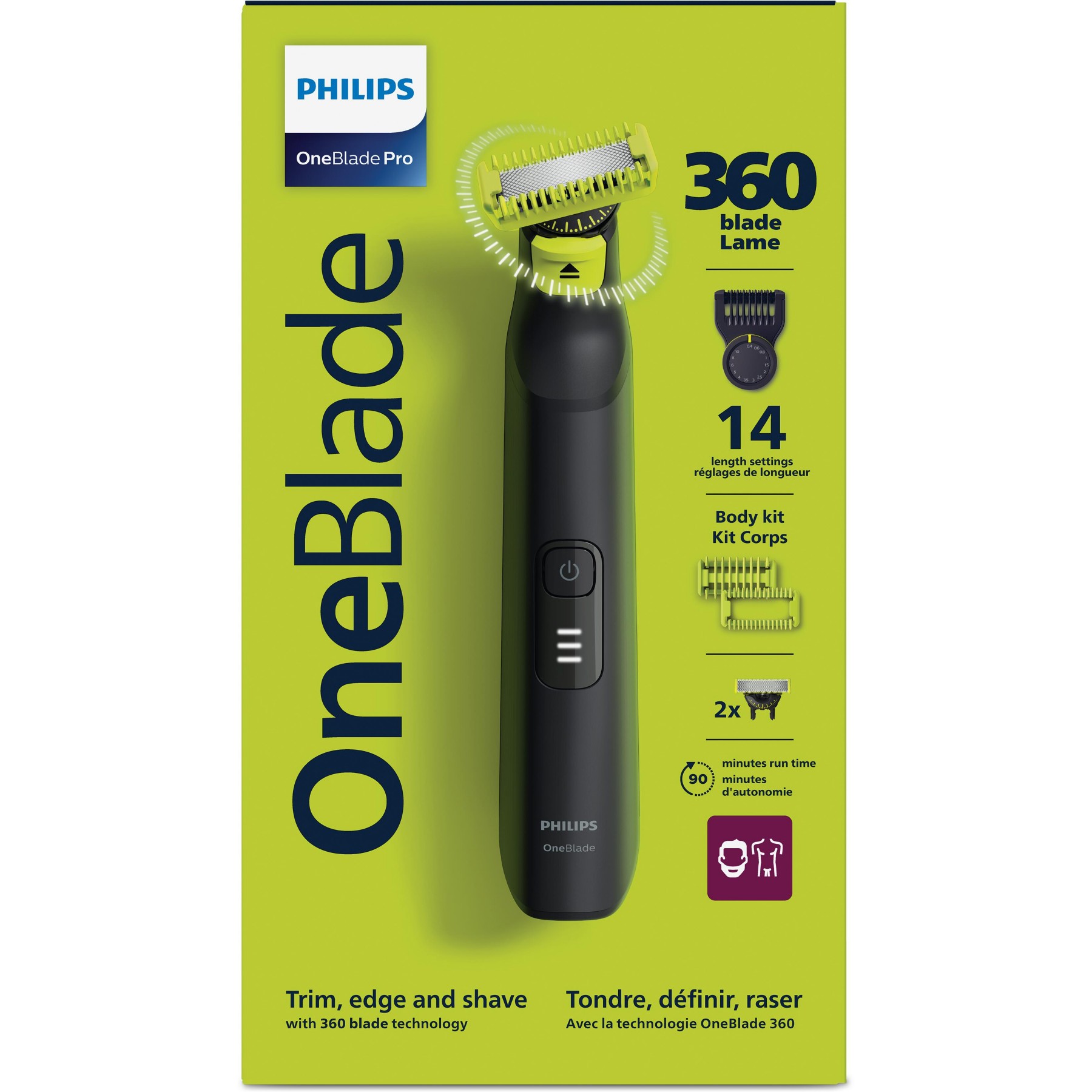 Tondeuse multi usages PHILIPS OneBlade QP6542/15, molette réglable, 14 hauteurs de coupe, précision 0,4 mm, autonomie 90 mn