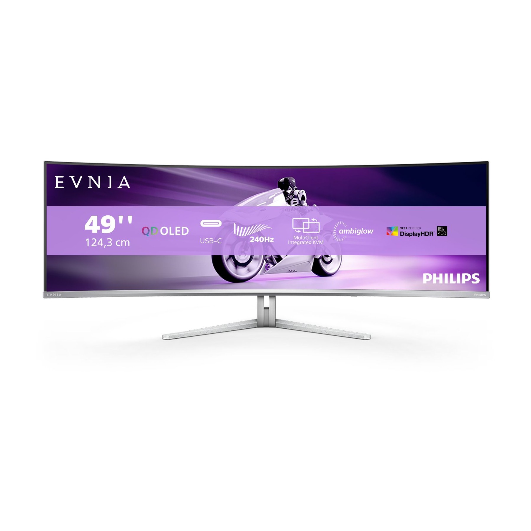 Ecran PC Gamer PHILIPS Evnia 49M2C8900 49" Incurvé QHD 240Hz QD-OLED HDR 400 HDMI 2.1 Ambiglow