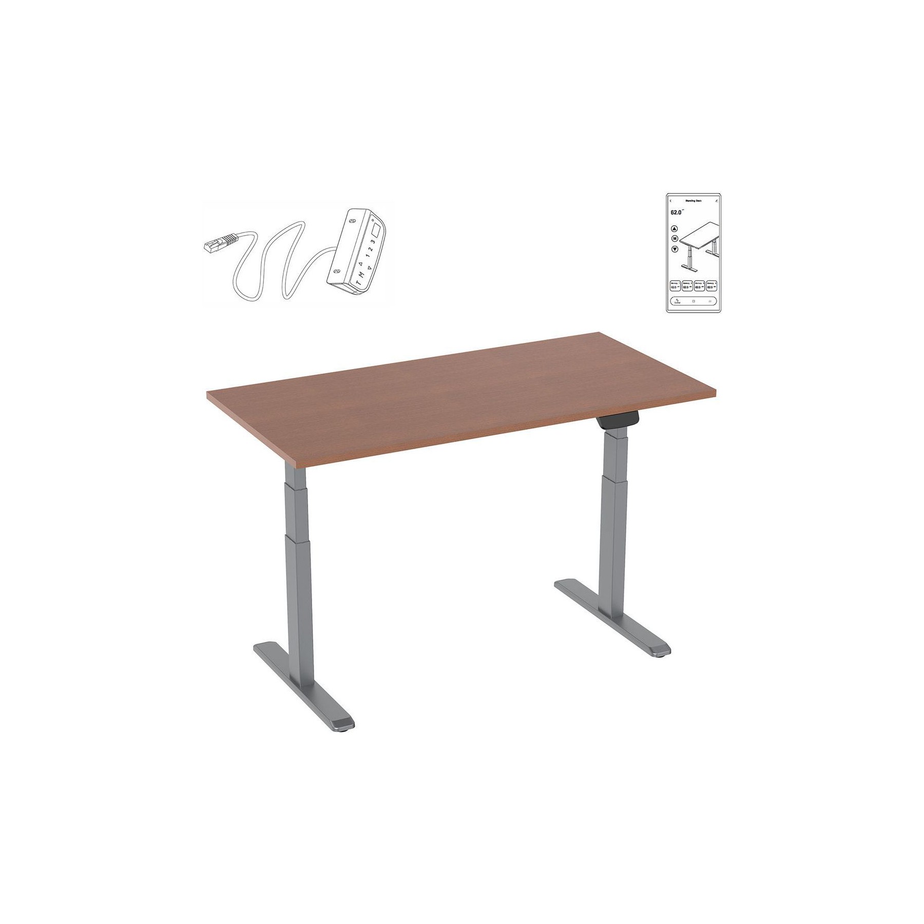 Bureau ergonomique KIMEX Plateau marron 150cm / Pied gris - Wifi
