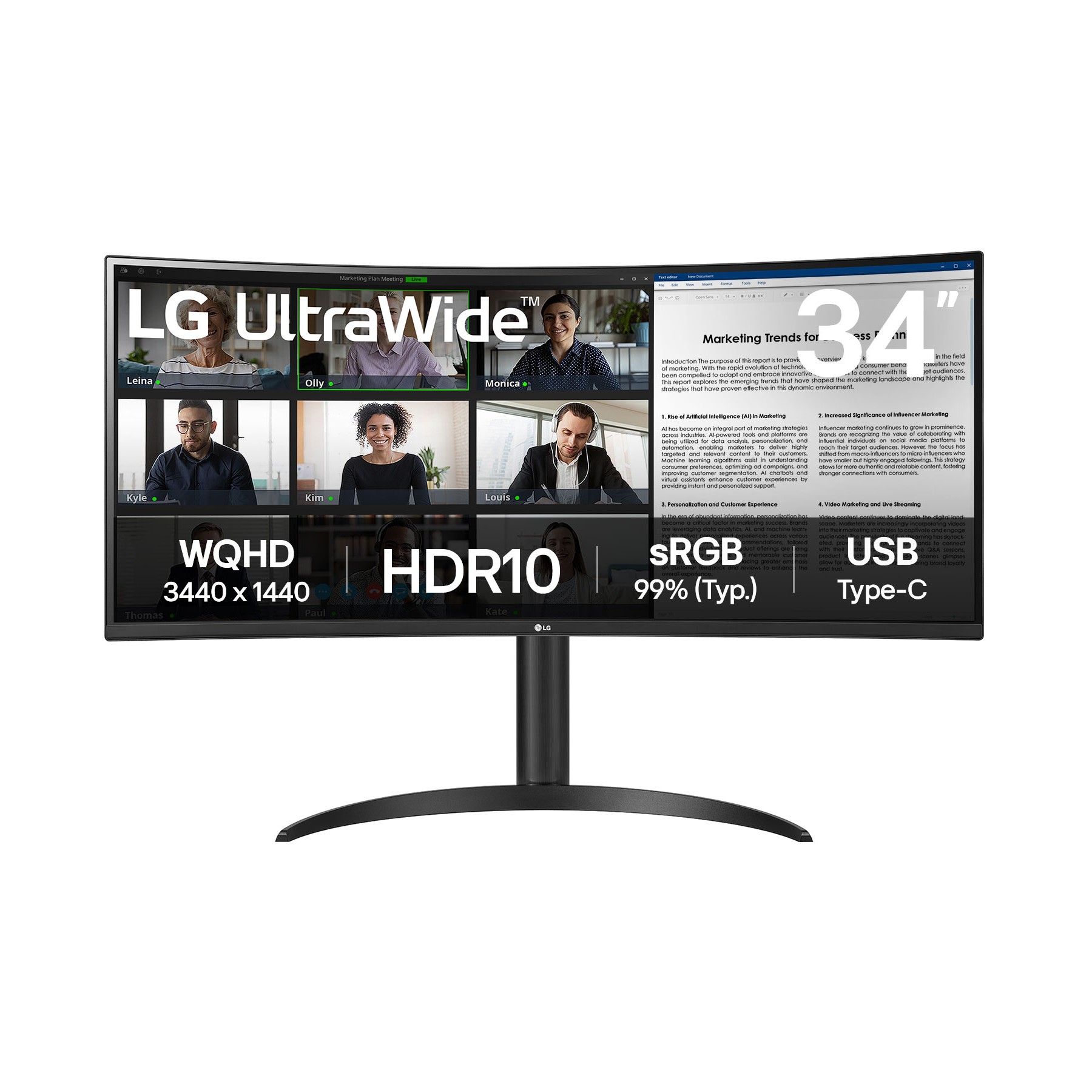 Ecran PC LG UltraWide 34WR55QK-B 34" VA WQHD 100 Hz HDR10 USB-C 65W