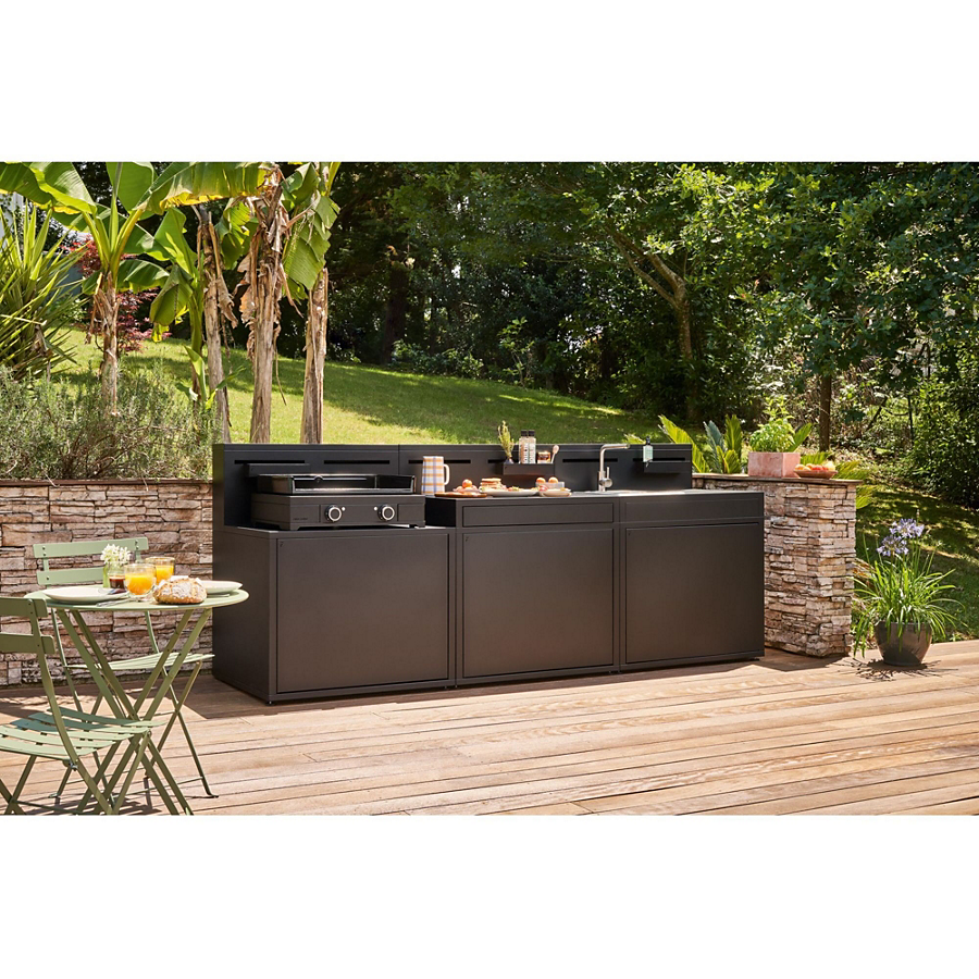 Cuisine extérieure FORGE ADOUR Cuisine complète - 3 modules en acier noir (L. 270 cm)