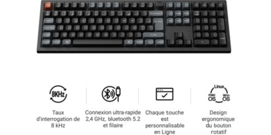 Clavier gamer sans fil KEYCHRON V6 Ultra 8K Swappable RGB Backlight