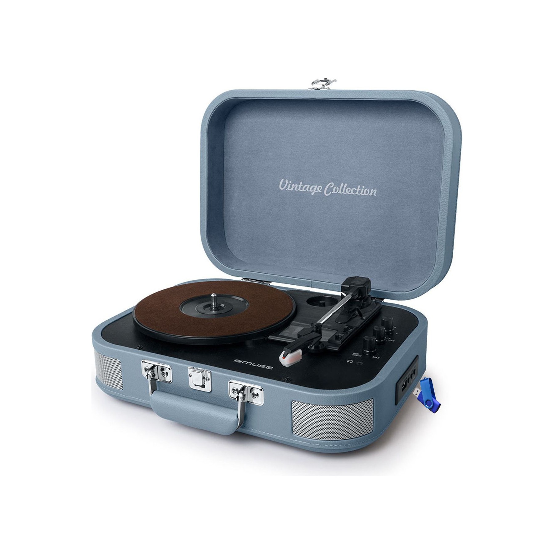 Platine vinyle MUSE Vinyle valise bleue Bluetooth 33/45/78T