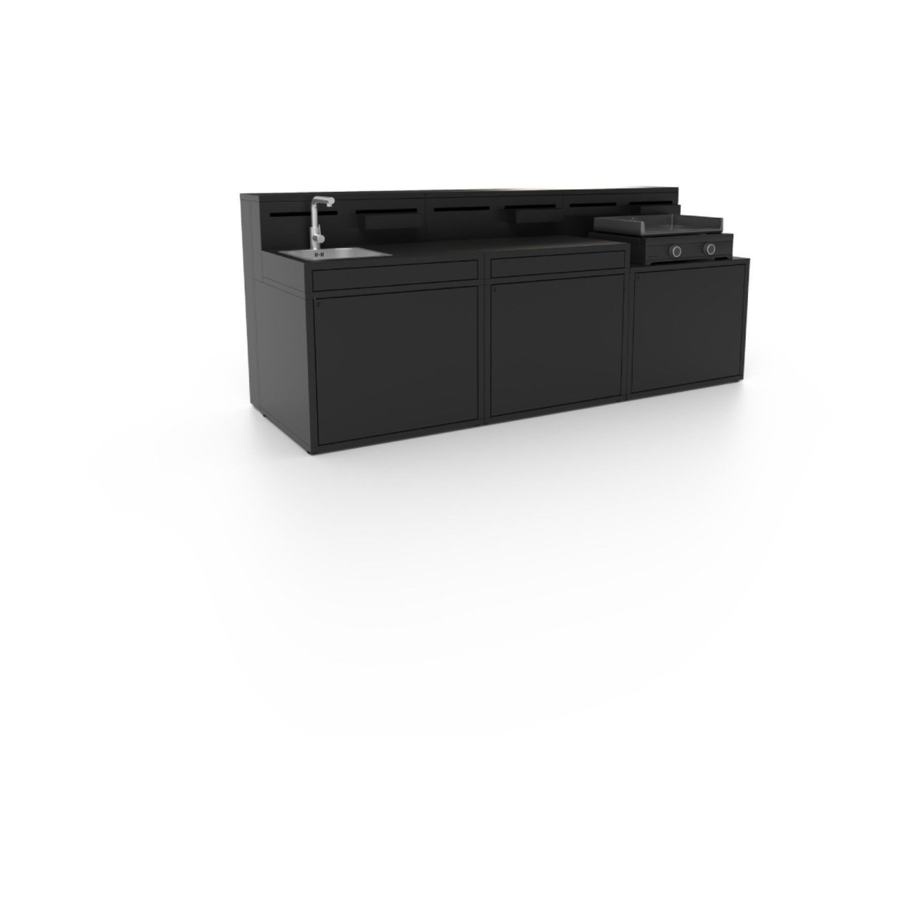 Cuisine extérieure FORGE ADOUR Cuisine complète - 3 modules en acier noir (L. 270 cm)