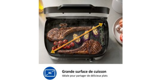Plancha électrique PHILIPS HD6212/90 Grill de table Série 5000, 50x25 cm, fumoir & diffuseur d'arôme
